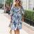 Blue floral puff sleeve fit & flare mini dress with square neck