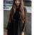 Black fit & flare georgette high-low dress with sheer sleeves