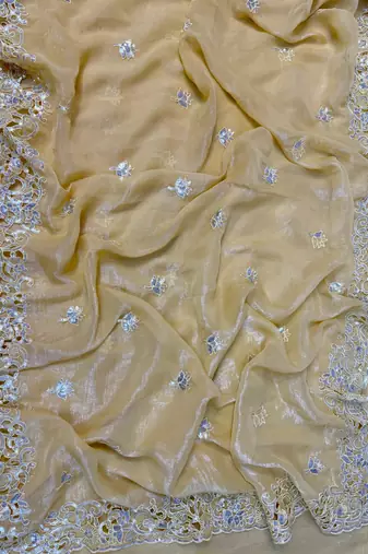 Yellow Sequin Thread Embroidered Crunchy silk blend Saree 