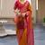 Orange banarasi silk blend jacquard woven saree with blouse
