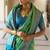 Rama green banarasi silk blend jacquard woven saree with blouse