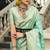 Sea green banarasi silk blend jacquard woven saree with blouse