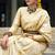 Cream banarasi silk blend jacquard woven saree with blouse