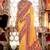 Mustard silk blend floral print saree with blouse