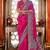 Rani pink silk blend floral print saree with blouse