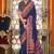 Navy blue silk blend floral print saree with blouse