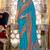 Aqua blue silk blend floral print saree with blouse