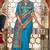 Aqua blue silk blend floral print saree with blouse