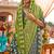 Parrot green & dark green silk blend patola print saree with blouse