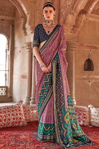 Lavender georgette patola print saree with blouse