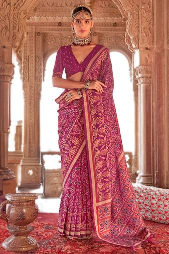 Magenta georgette patola print saree with blouse
