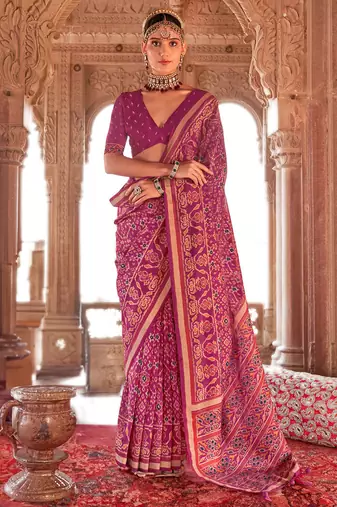 Magenta georgette patola print saree with blouse