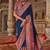 Navy blue silk blend print with glory finish saree with blouse