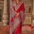 Red silk blend print with glory finish saree with blouse