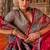 Red silk blend print with glory finish saree with blouse
