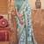 Sea green silk blend floral print saree with blouse