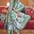 Sea green silk blend floral print saree with blouse