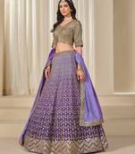 Purple Embriodered Heavy Chinon Silk Designer Semi Stitched Lehenga With Blouse
