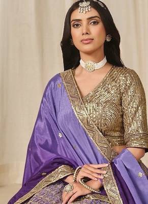 Purple Embriodered Heavy Chinon silk blend Designer Lehenga With Blouse 2