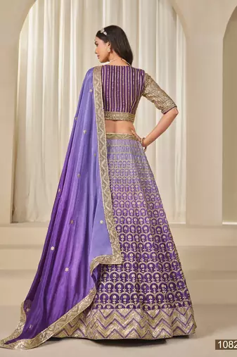 Purple Embriodered Heavy Chinon Silk Designer Semi Stitched Lehenga With Blouse