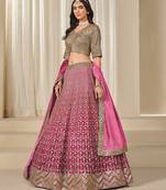 pink embriodered heavy chinon silk lehenga set with blouse and dupatta