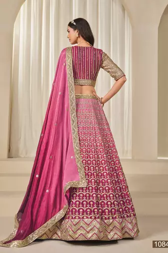 pink embriodered heavy chinon silk lehenga set with blouse and dupatta