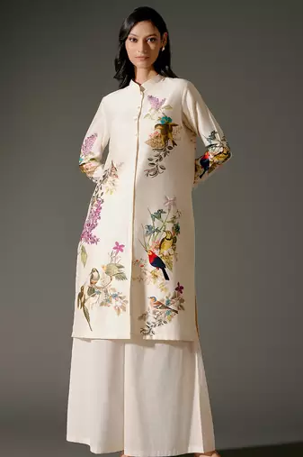 Ivory printed chanderi silk kurta set