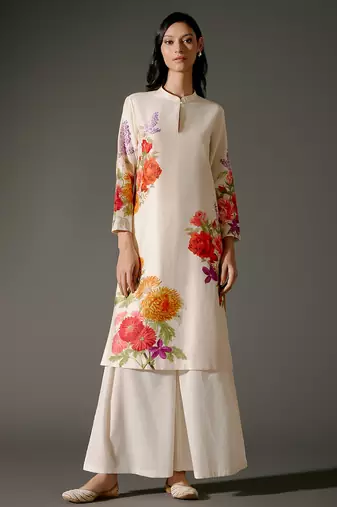 Ivory printed chanderi silk kurta set