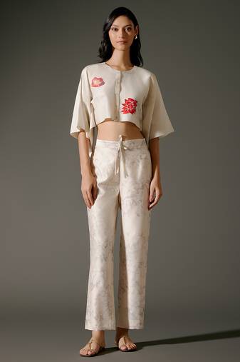 Ivory printed chanderi silk co ord set