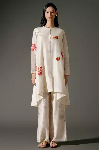 Ivory printed chanderi silk kurta set