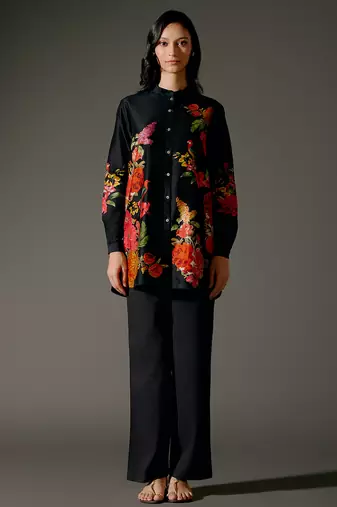 Black printed chanderi silk kurta set