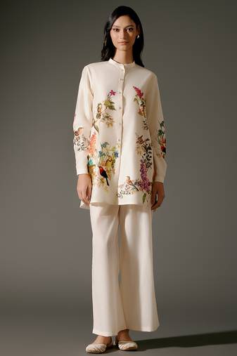 Ivory printed chanderi silk kurta set