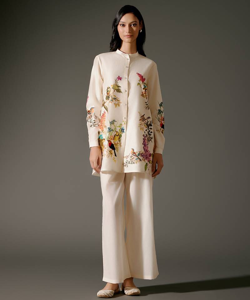 Ivory printed chanderi silk kurta set