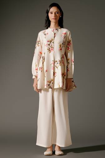Ivory printed chanderi silk kurta set