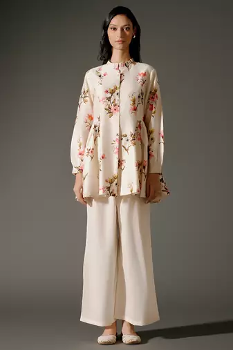 Ivory printed chanderi silk kurta set