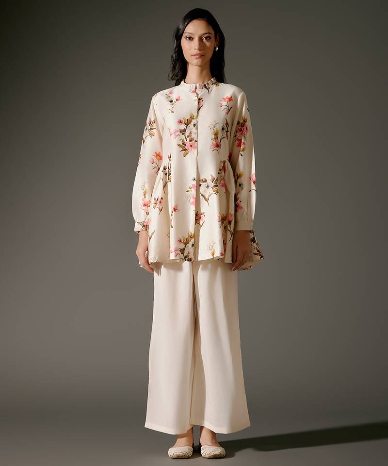 Ivory printed chanderi silk kurta set
