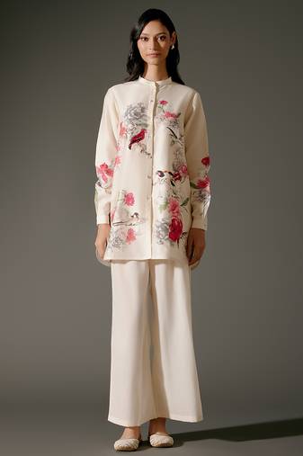 Ivory printed chanderi silk kurta set