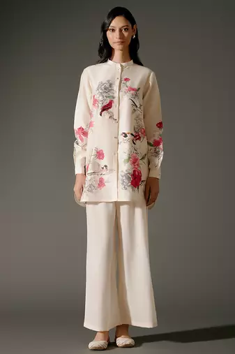 Ivory printed chanderi silk kurta set