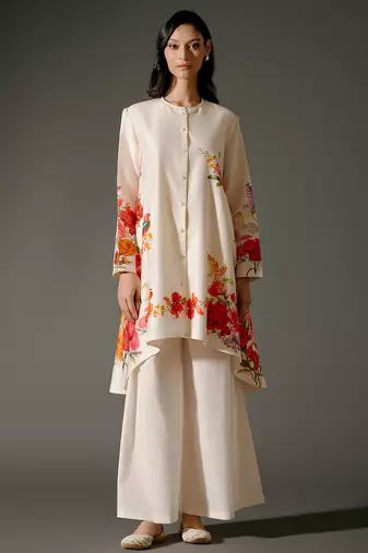 Ivory printed chanderi silk kurta set