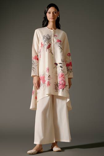Ivory printed chanderi silk kurta set