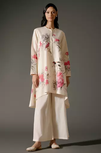 Ivory printed chanderi silk kurta set