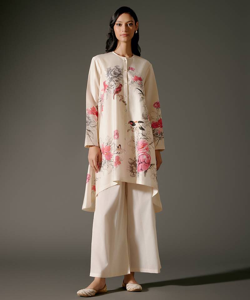 Ivory printed chanderi silk kurta set