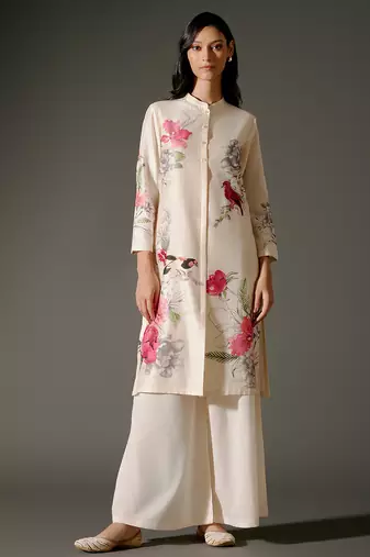 Ivory printed chanderi silk kurta set