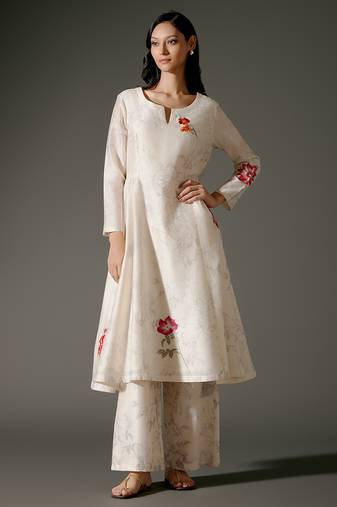 Ivory printed chanderi silk kurta set