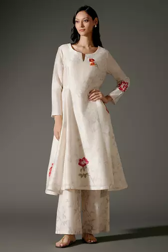 Ivory printed chanderi silk kurta set