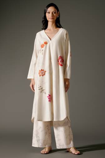 Ivory printed chanderi silk kurta set