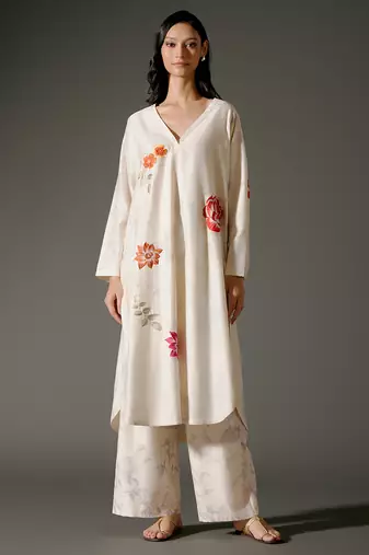 Ivory printed chanderi silk kurta set