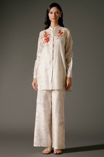 Ivory printed chanderi silk kurta set