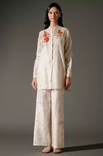 Ivory printed chanderi silk kurta set