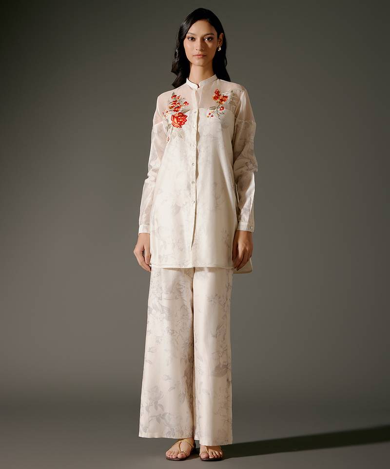 Ivory printed chanderi silk kurta set